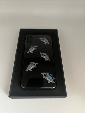 Coach Black iphone X Phone Case with Blue Owl Pattern- NEW
